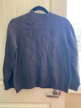 Women's Cable-Front Mock Neck Sweater - Navy